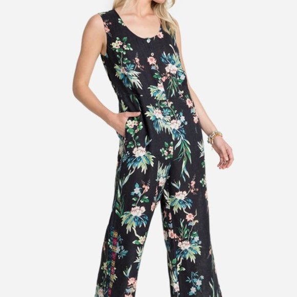 Johnny Was Pants - Johnny Was Print Easy Linen Jumpsuit Black Small
